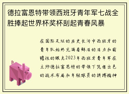 德拉富恩特带领西班牙青年军七战全胜捧起世界杯奖杯刮起青春风暴